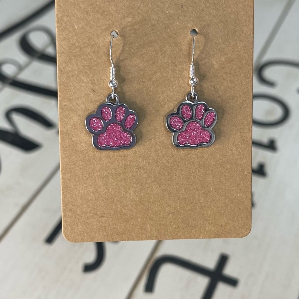 Pink Paw Print Earrings